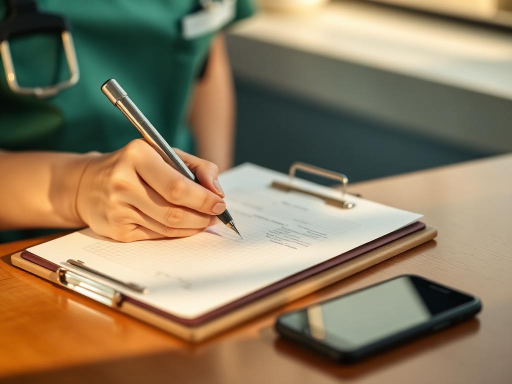 Registro escrito da evolução de enfermagem após a sessão